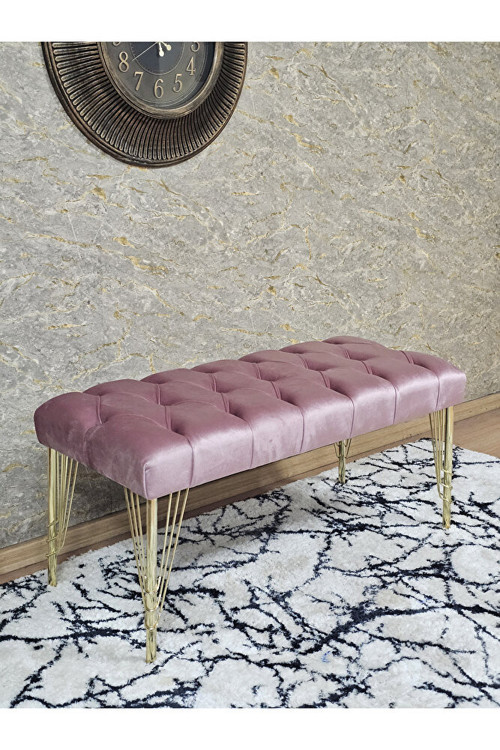 Gold Tel Ayaklı 90 cm Puf Bench - Puf - Bench - Kasalı Oturak - Oturak - Yatak Ucu Puf Pembe Renk 90 x 40 Boyut/Ebat
