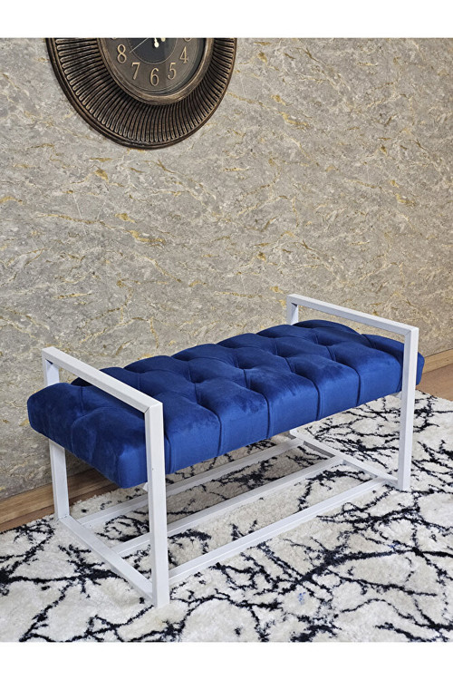 Beyaz Boyalı Metal 80 cm Puf Bench - Antre Puf - Hol Bench - Puf - Oturak - Bench Mavi Renk 90 x 45 Boyut/Ebat