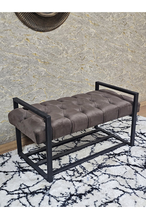 Siyah Boyalı Metal 80 cm Puf Bench - Antre Puf - Hol Bench - Puf - Oturak - Bench Kahverengi Renk 90 x 45 Boyut/Ebat