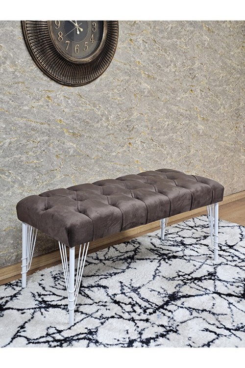 Beyaz Boyalı Tel Ayaklı 90 cm Puf Bench - Puf - Bench - Kasalı Oturak - Oturak - Yatak Ucu Puf Kahverengi Renk 90 x 41 Boyut/Ebat