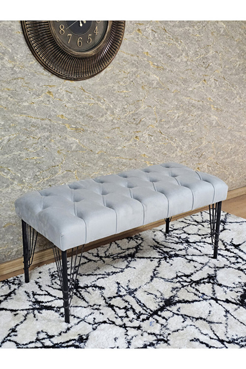 Siyah Boyalı Tel Ayaklı 90 cm Puf Bench - Puf - Bench - Kasalı Oturak - Oturak - Yatak Ucu Puf Gri Renk 90 x 41 Boyut/Ebat