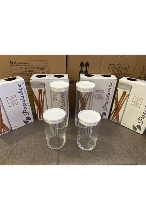 Vakumlu Cam Kavanoz - Cam Erzak Saklama Kabı 4 Lü 2 Boy (Beyaz)