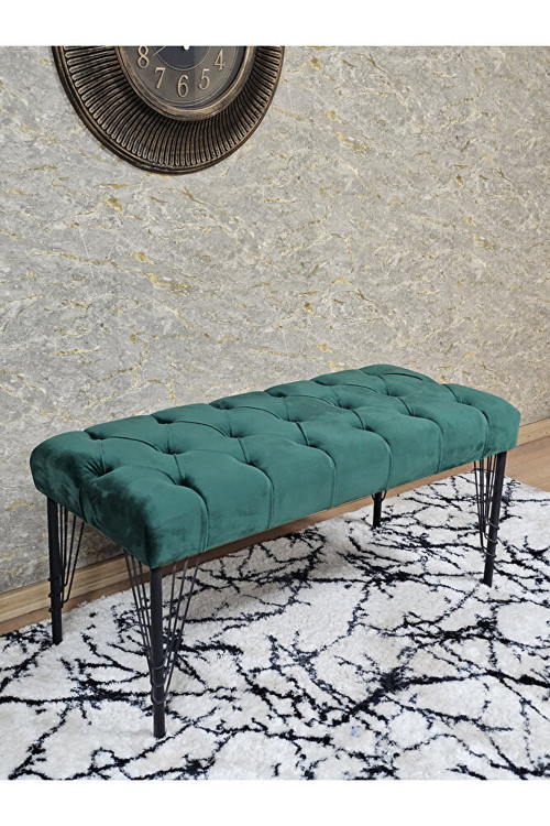 Siyah Boyalı Tel Ayaklı 90 cm Puf Bench - Puf - Bench - Kasalı Oturak - Oturak - Yatak Ucu Puf Yeşil Renk 90 x 41 Boyut/Ebat