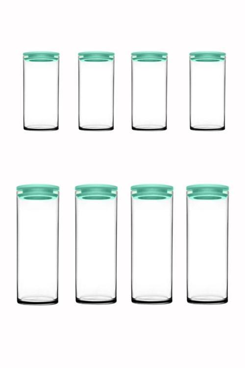 Vakumlu Cam Kavanoz - Cam Erzak Saklama Kabı 8 Li 2 Boy Turkuaz