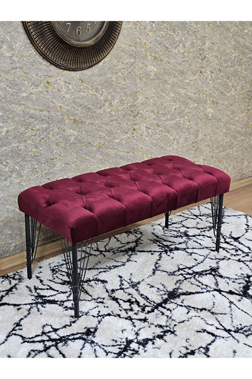 Siyah Boyalı Tel Ayaklı 90 cm Puf Bench - Puf - Bench - Kasalı Oturak - Oturak - Yatak Ucu Puf Bordo Renk 90 x 41 Boyut/Ebat