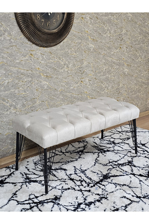 Siyah Boyalı Tel Ayaklı 90 cm Puf Bench - Puf - Bench - Kasalı Oturak - Oturak - Yatak Ucu Puf Krem Renk 90 x 41 Boyut/Ebat