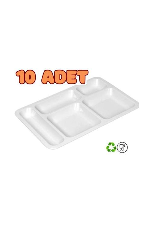 Gül Plastik 10 Adet 5 Gözlü Beyaz Tabldot Tabak, Tabilot, Tabildot