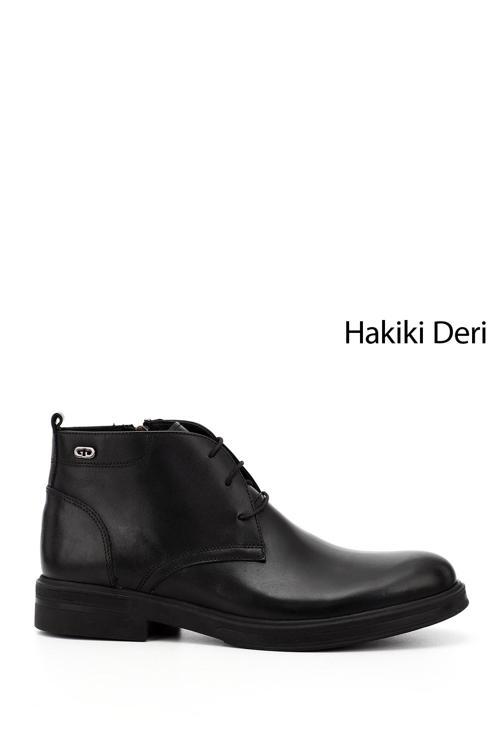 Erkek Siyah Fermuarlı Hakiki Deri Klasik Bot