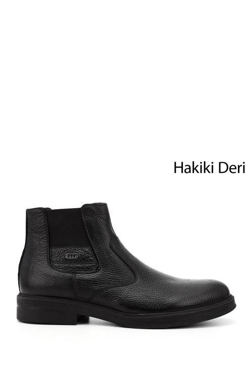 Erkek Siyah Floter Hakiki Deri Fermuarlı Bot