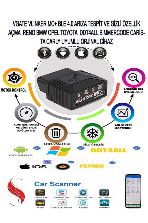 Vlinker Mc+ Ford Bmw Vw Reno Opel Gizli Özellik Açma Ve Arıza Tespit Cihazı Ble 4.0 İos Android