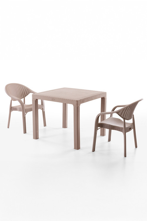 Bamboo 2 Kişilik Rattan Masa Sandalye Takımı Cappuccino