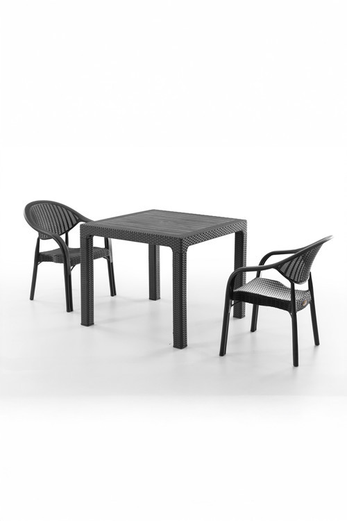 Bamboo 2 Kişilik Rattan Masa Sandalye Takımı Siyah