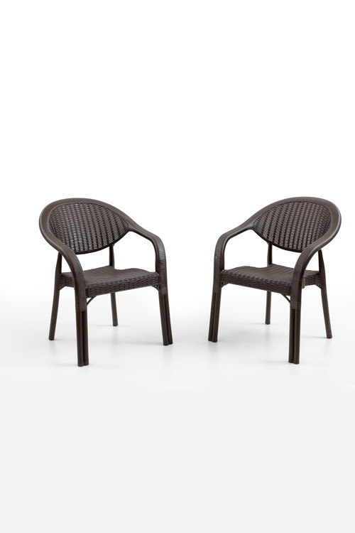 Bamboo 2'li Rattan Sandalye Kahve