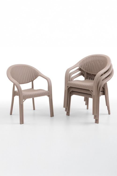 Bamboo 4'Lü Rattan Sandalye Cappuccino