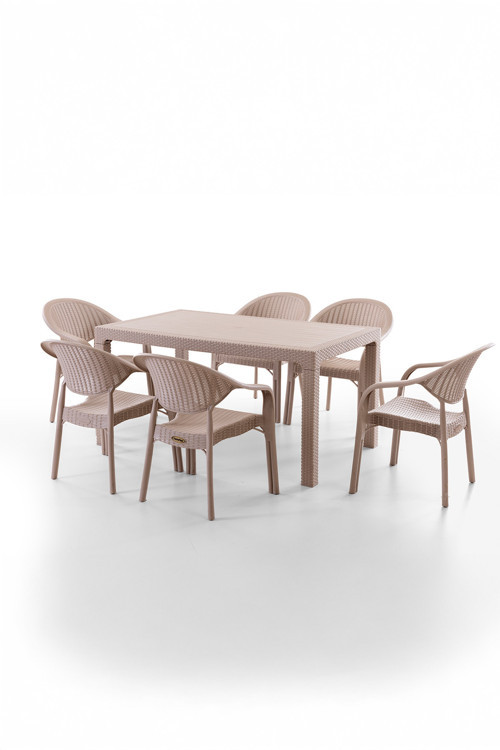 Bamboo 6 Kişilik Rattan Masa Sandalye Takımı Cappuccino