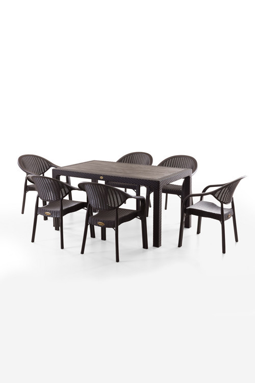 Bamboo 6 Kişilik Rattan Masa Sandalye Takımı Kahve