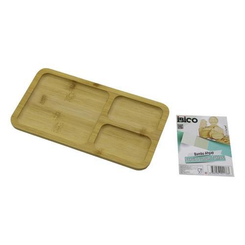 Dikdörtgen 3 Bölmeli=2+1 Ahşap Bambu Servis Sunum Tepsi - Tahtası 24.8 X 13.8 X 1.4cm