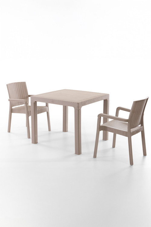 King 2 Kişilik Rattan Masa Sandalye Takımı Cappuccino