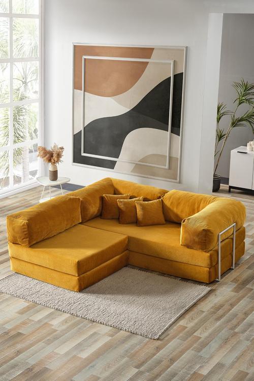 Legom Sera Aktivite Koltuğu Yatak Olabilen Çok Amaçlı Kanepe Koltuk Takımı Hardal