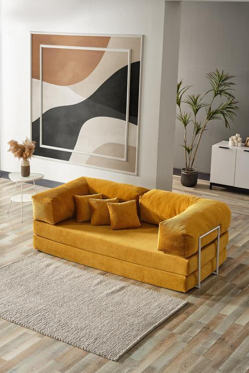 Legom Stil Aktivite Koltuğu Yatak Olabilen Çok Amaçlı Kanepe Hardal