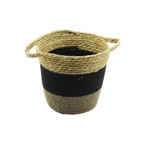 2ın1=ip Örgülü - Hasırçift Kulplu Sepet - Organizer Ç-taban:17cm--ağız:24cm - Y: 22cm
