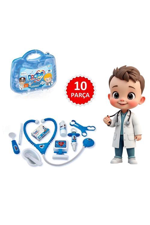 Çantalı Doktor Seti 10 Parça Erkek Çocuk için Mavi Renk