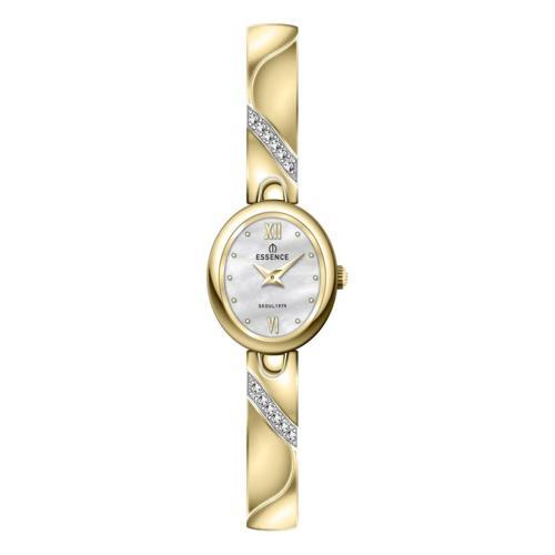 D1240.120 Minimal Taşlı Tasarım Sedefli Oval Kadran Metal Kordon Metal Kasa 3 ATM Suya Dayanıklı Altın Renk Kadı