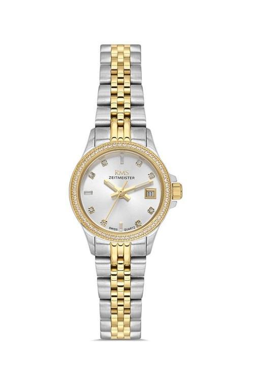 Rms Zeitmeister RMS.1.AG1604.05 Taşlı Tasarım Safir Cam Çelik Kordon Çelik Kasa 5 ATM Suya Dayanıklı Metalik-Altın Renk 