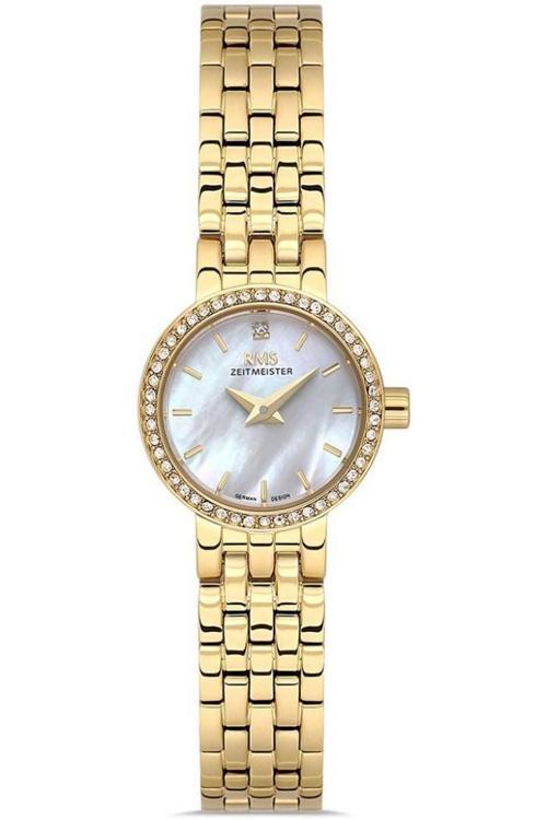 RMS Zeitmeister RMS.1.AG1602.06 Minimal Taşlı Tasarım Safir Camlı Çelik Kordon Çelik Kasa 5 ATM Suya Dayanıklı Altın Ren