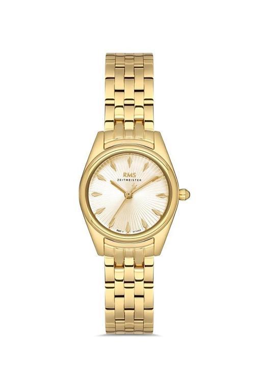 Rms Zeitmeister RMS.1.AG1507.05 Minimal Tasarım Kristal Camlı Çelik Kordon Çelik Kasa 5 ATM Suya Dayanıklı Altın Renk Ka