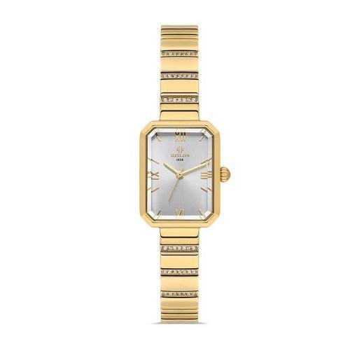 QL191G-02SG Taşlı Tasarım Dikdörtgen Kadranlı Çelik Kordon Çelik Kasa 3 ATM Suya Dayanıklı Altın Renk Kadın Kol S