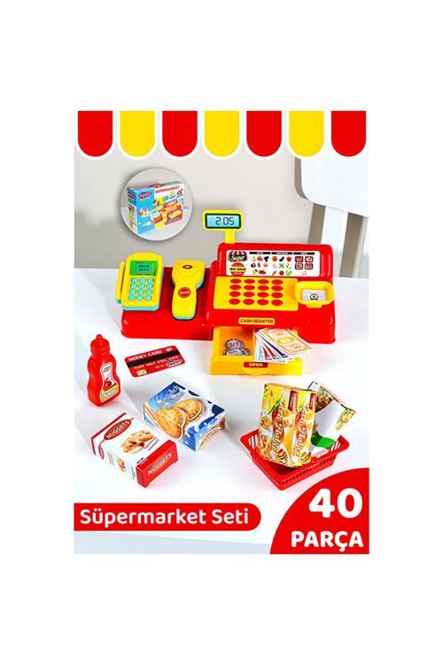 40 Parça Yazar Kasa Alışveriş Seti - Aksesuarlı Market Seti Eğitici Öğretici Oyuncak