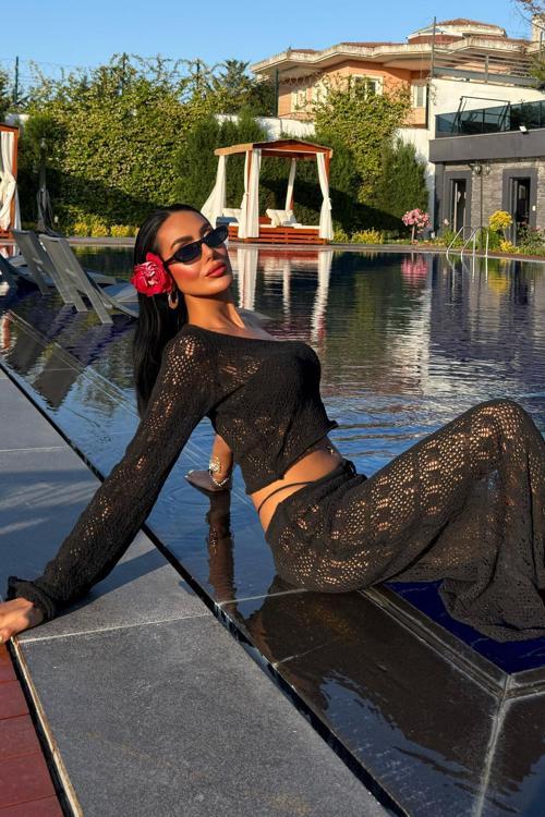 Katy Ajurlu Tek Kol Takım -SİYAH