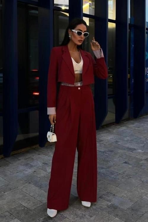 Garni Detaylı Crop Ceketli Takım 10075