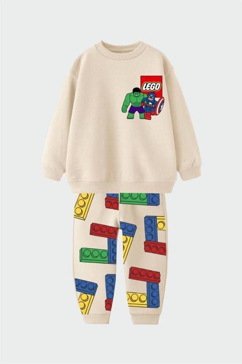 Çocuk Eşofman Takımı – LEGO Karakter ve Blok Baskılı, 3 İplik Şardonsuz