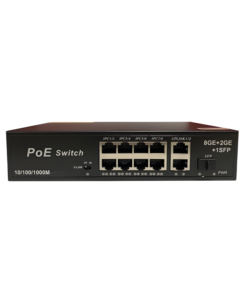 3038GE 8 Port Gigabit PoE Switch 22Gbps, 120W Güç 2 Uplink+SFP AI Watchdog VLAN