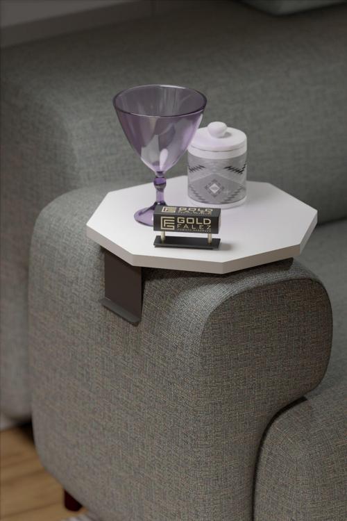 Yan Sehpa Ayarlanabilir Tepsi Dekoratif Modern Tepsi SEKİZGEN Beyaz