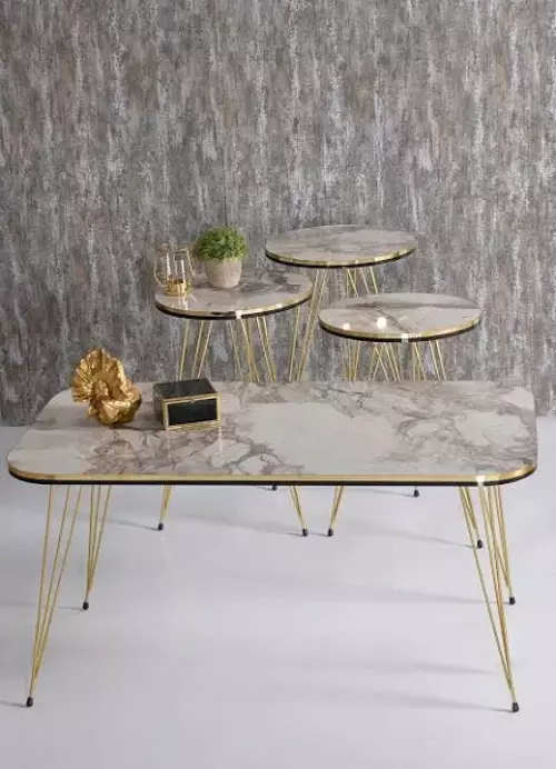 Zigon Sehpa Ve Orta Sehpa Kr Set Çift Gold Efes Tel