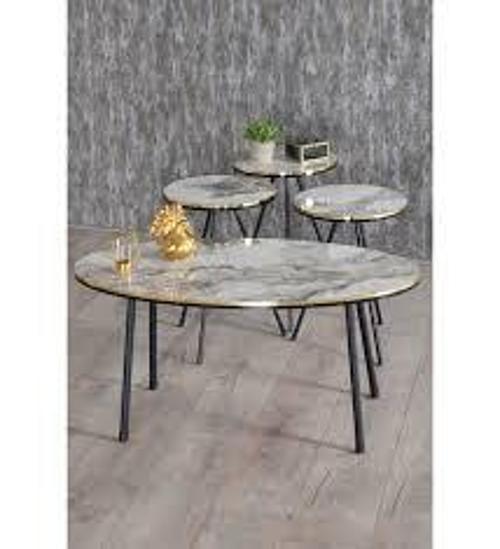 Zigon Sehpa Ve Orta Sehpa Elips  Altın Efes  Siyah Metal Ayak