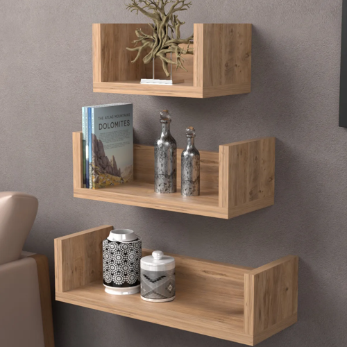 Duvar Rafı Dekoratif U Raf Ceviz