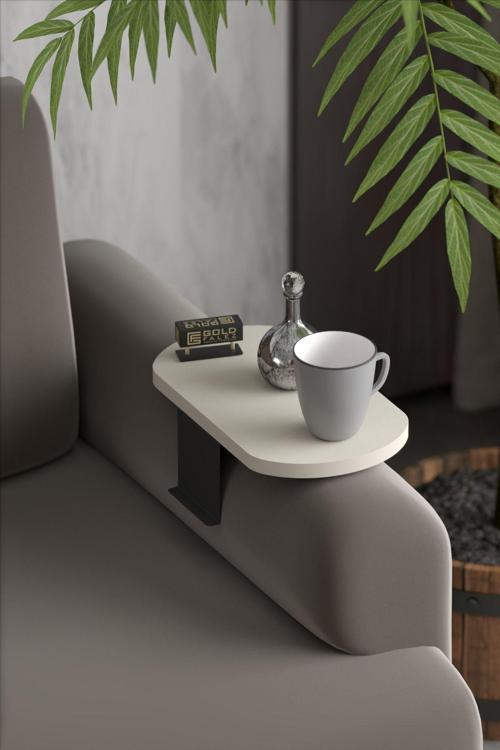 Yan Sehpa Ayarlanabilir Tepsi OVAL Dekoratif Modern Yatay Dikey Koltuk Sehpası KREM