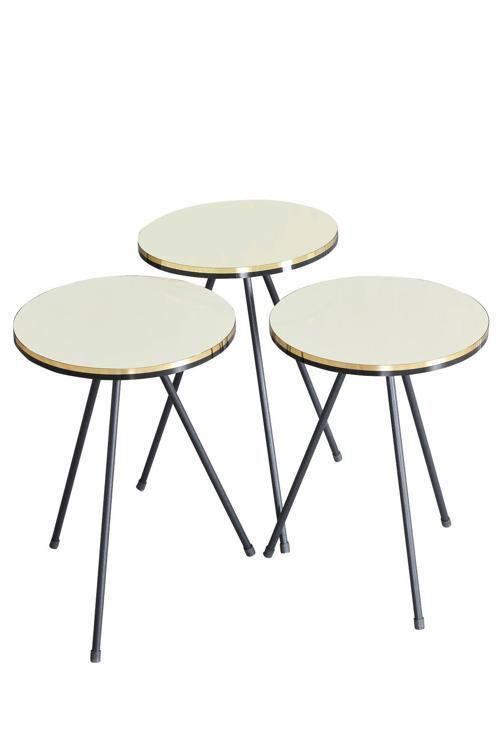 Zigon Sehpa Siyah Metal Ayak Çift Altın Krem