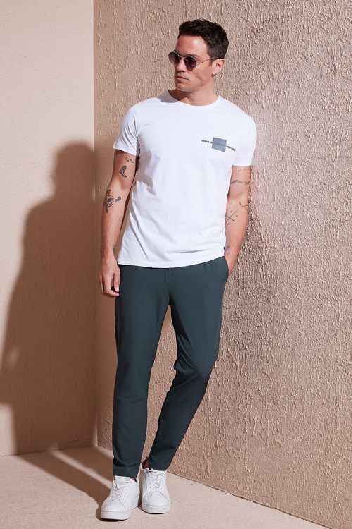 Streç Regular Fit Normal Bel Düz Paça Jogger Erkek Pantolon CF25617801 YEŞİL