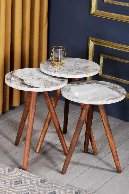 Zigon Sehpa 3'lü Ahşap Orjinal Torna Ayak Efes 2083