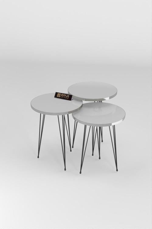 Zigon Sehpa Siyah Tel Ayak Gümüş Beyaz Zigon