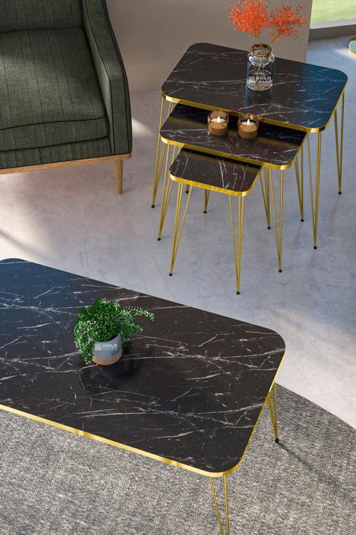 Zigon Sehpa Kr Ve Orta Sehpa Kr Set Gold Bendir Tel 1107