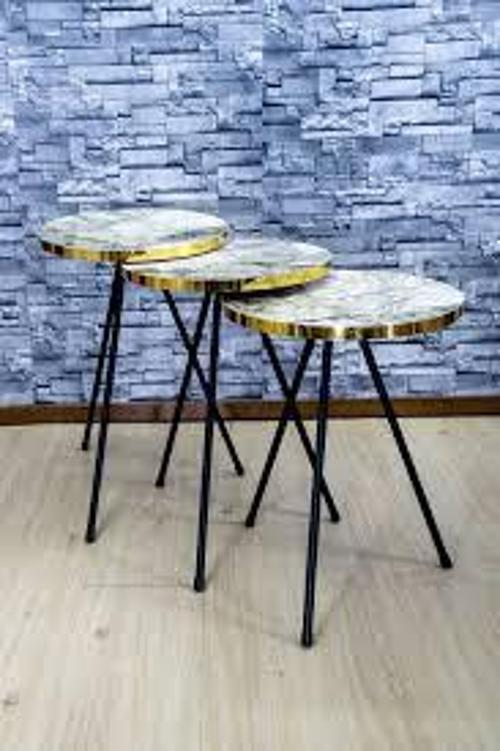 Zigon Sehpa 3'lü Altın Efes Siyah Metal Ayak