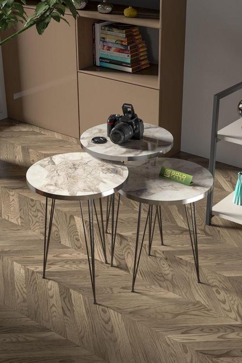 Zigon Sehpa Siyah Tel Ayak Gümüş Efes