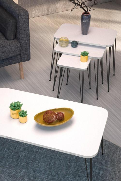 Zigon Sehpa Kr Ve Orta Sehpa Kr Set Siyah Ayak Beyaz Tel 1102