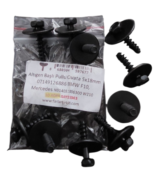 Altıgen Başlı Pullu Cıvata 5x18mm 07149126886 BMW F10, Mercedes N914031006300 W210 (10 ADET) 15043 MARKA İLE UYUMLU
